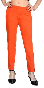 Thumbnail for PAVONINE Orange Color Stretchable Cotton Lycra Fabric Pencil Pant For Women - Distacart