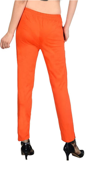 PAVONINE Orange Color Stretchable Cotton Lycra Fabric Pencil Pant For Women - Distacart