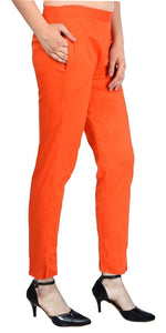 Thumbnail for PAVONINE Orange Color Stretchable Cotton Lycra Fabric Pencil Pant For Women - Distacart