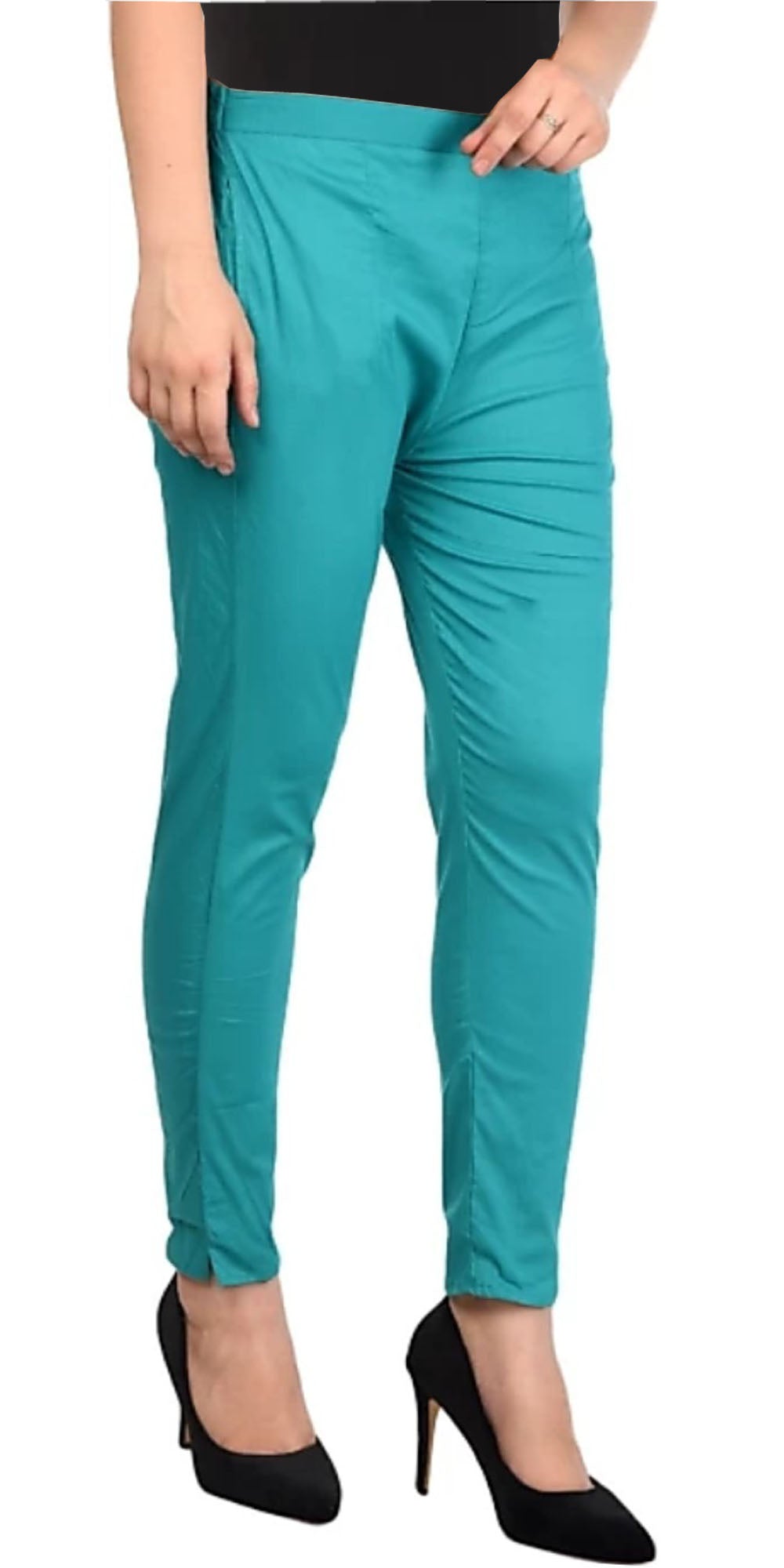 PAVONINE Rama Green Color Stretchable Cotton Lycra Fabric Pencil Pant For Women - Distacart