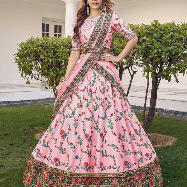 Myra Pink Silk Heavy Embroidered Lehenga - Distacart