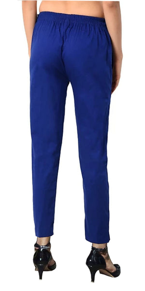 PAVONINE Royal Blue Color Stretchable Cotton Lycra Fabric Pencil Pant For Women - Distacart