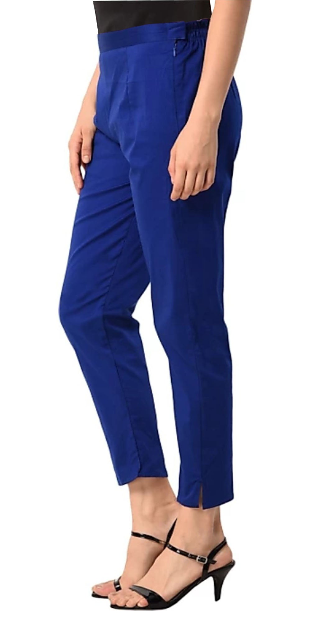 PAVONINE Royal Blue Color Stretchable Cotton Lycra Fabric Pencil Pant For Women - Distacart