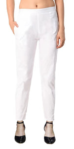 Thumbnail for PAVONINE White Color Stretchable Cotton Lycra Fabric Pencil Pant For Women - Distacart