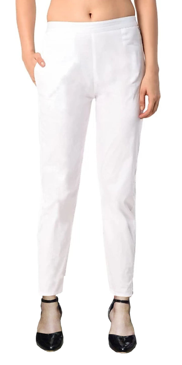PAVONINE White Color Stretchable Cotton Lycra Fabric Pencil Pant For Women - Distacart