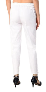Thumbnail for PAVONINE White Color Stretchable Cotton Lycra Fabric Pencil Pant For Women - Distacart