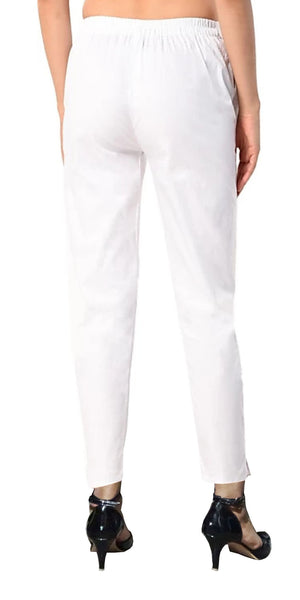 PAVONINE White Color Stretchable Cotton Lycra Fabric Pencil Pant For Women - Distacart