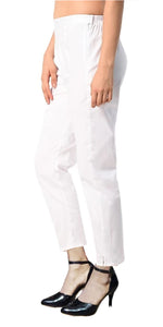 Thumbnail for PAVONINE White Color Stretchable Cotton Lycra Fabric Pencil Pant For Women - Distacart