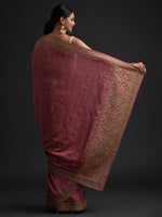 Thumbnail for Koskii Pink & Gold-Toned Floral Embroidered Art Silk Saree - Distacart