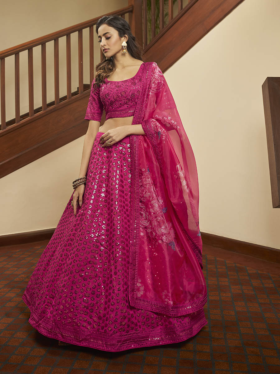 Myra Deep Pink Art Silk Embroidered Designer Lehenga - Distacart