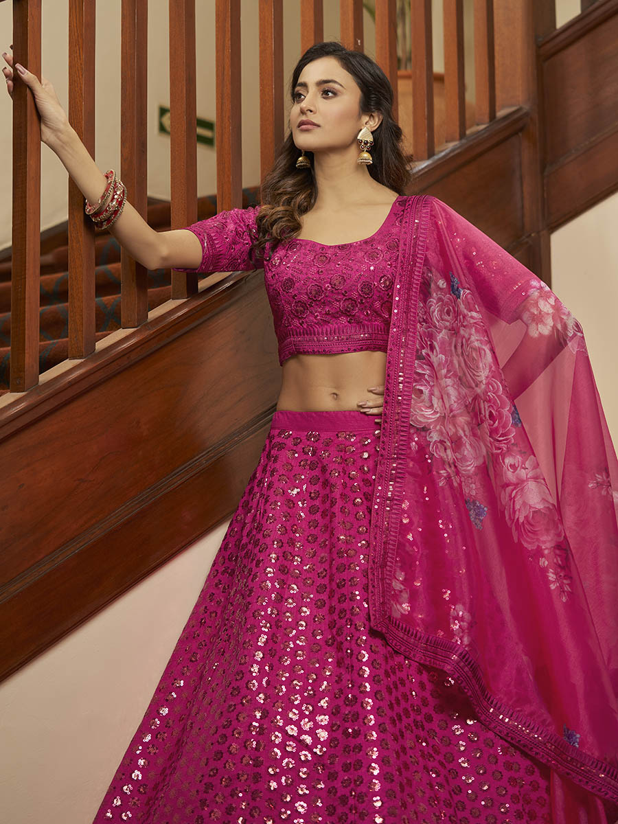 Myra Deep Pink Art Silk Embroidered Designer Lehenga - Distacart