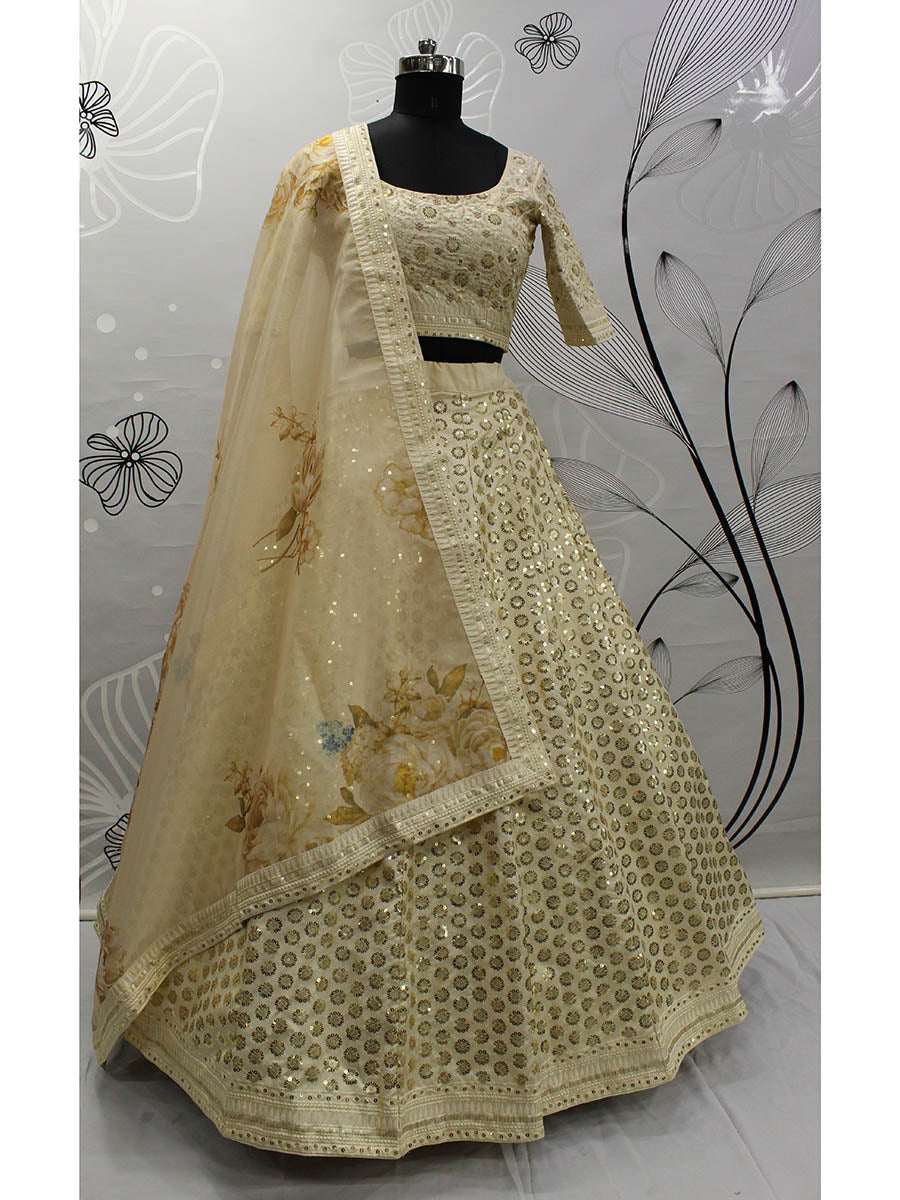 Myra Beige Art Silk Embroidered Designer Lehenga - Distacart