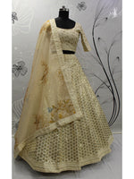 Thumbnail for Myra Beige Art Silk Embroidered Designer Lehenga - Distacart