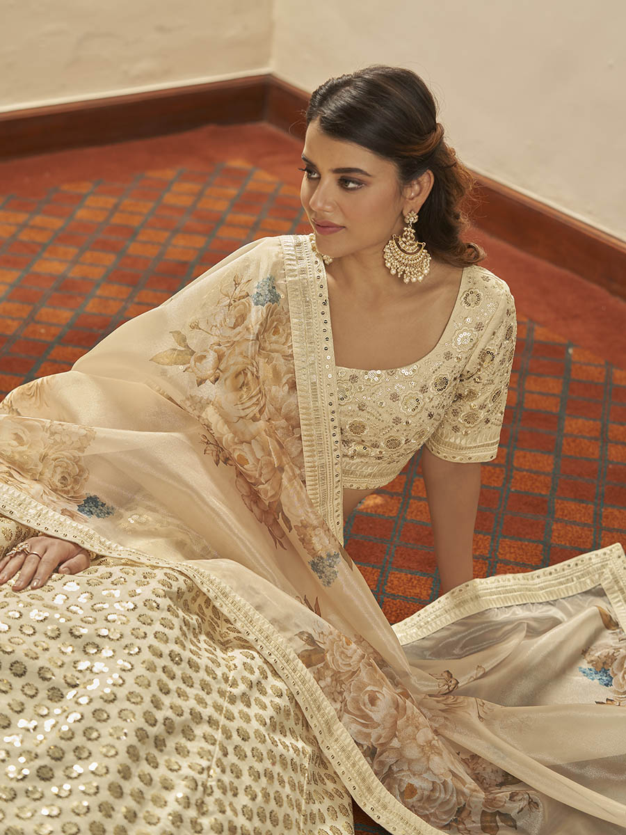 Myra Beige Art Silk Embroidered Designer Lehenga - Distacart