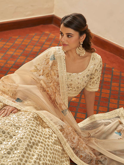 Myra Beige Art Silk Embroidered Designer Lehenga - Distacart