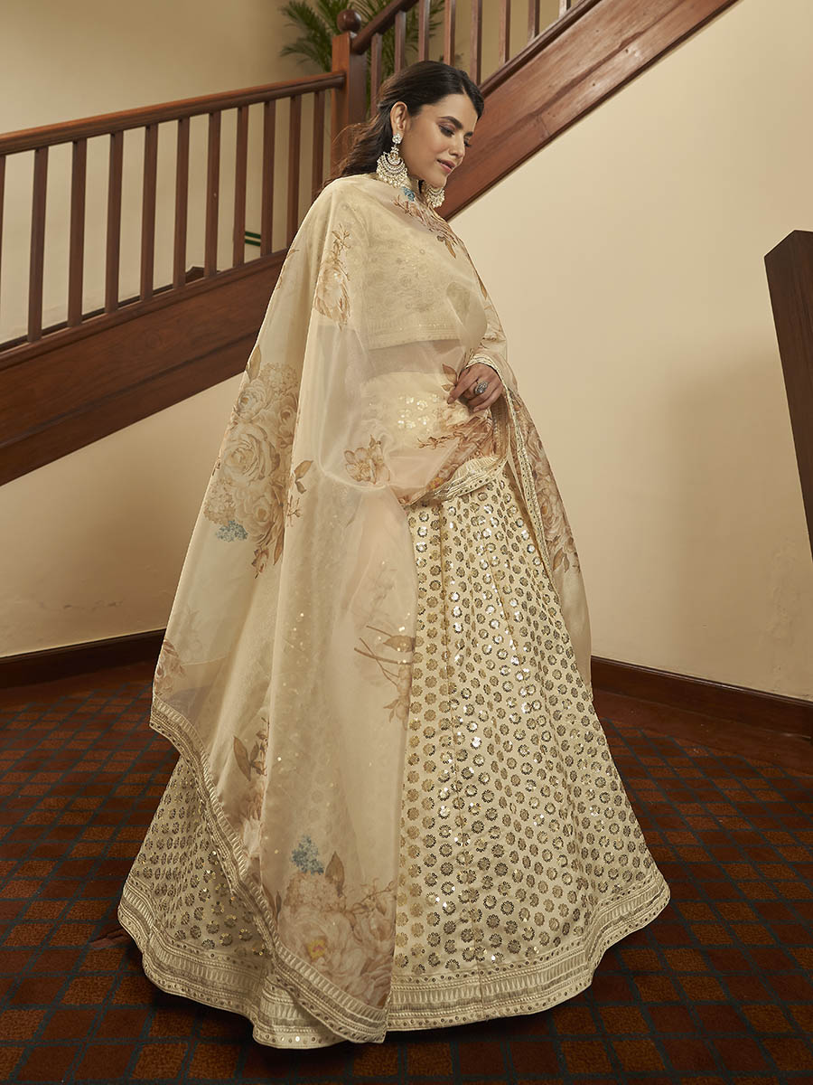 Myra Beige Art Silk Embroidered Designer Lehenga - Distacart