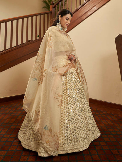 Myra Beige Art Silk Embroidered Designer Lehenga - Distacart