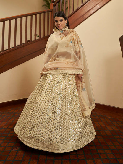 Myra Beige Art Silk Embroidered Designer Lehenga - Distacart
