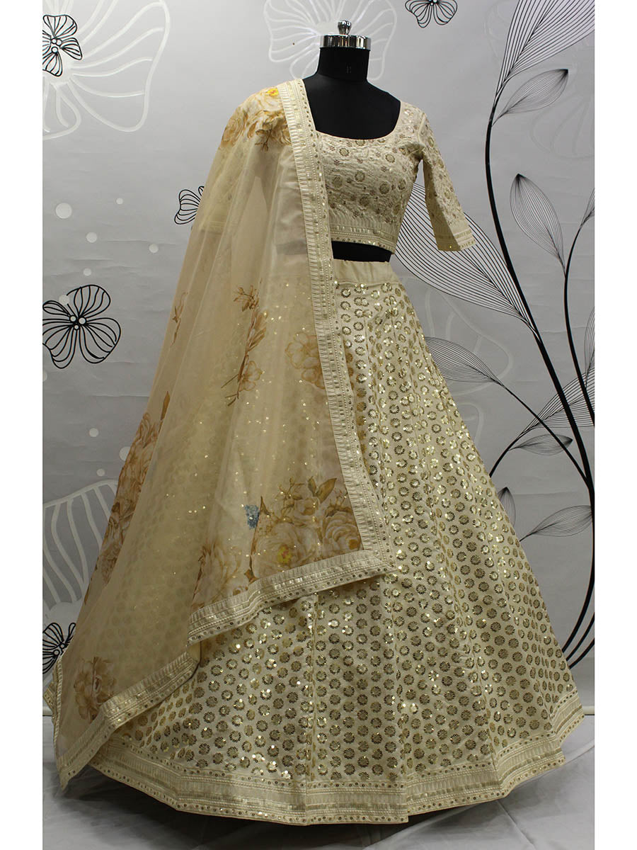 Myra Beige Art Silk Embroidered Designer Lehenga - Distacart