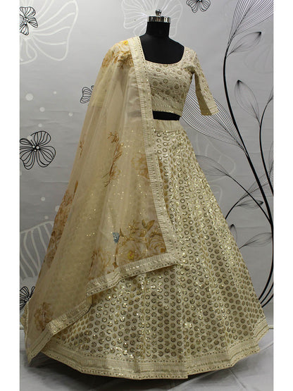 Myra Beige Art Silk Embroidered Designer Lehenga - Distacart