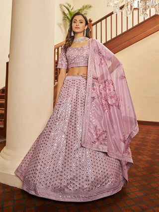 Myra Dusty Pink Pink Art Silk Embroidered Designer Lehenga - Distacart