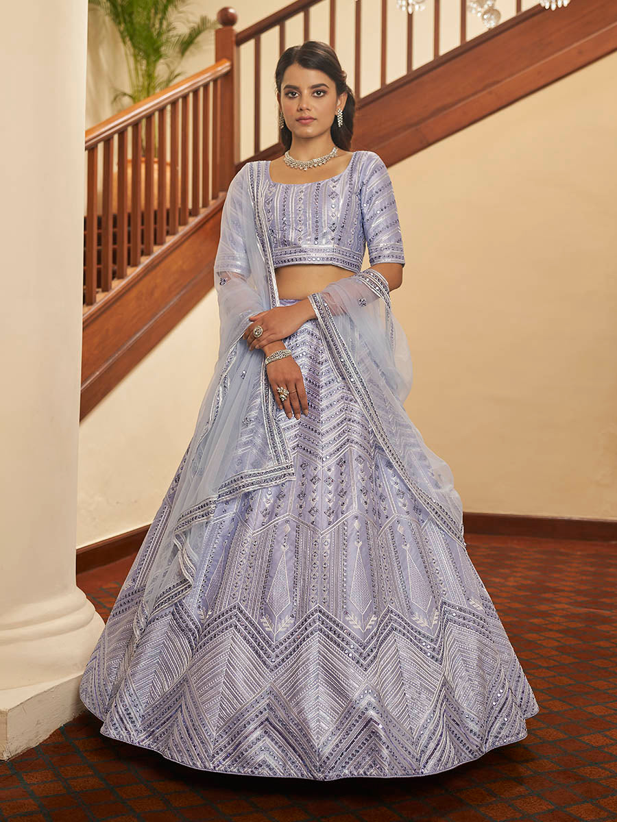Myra Lavender Silk Embroidered Designer Lehenga - Distacart