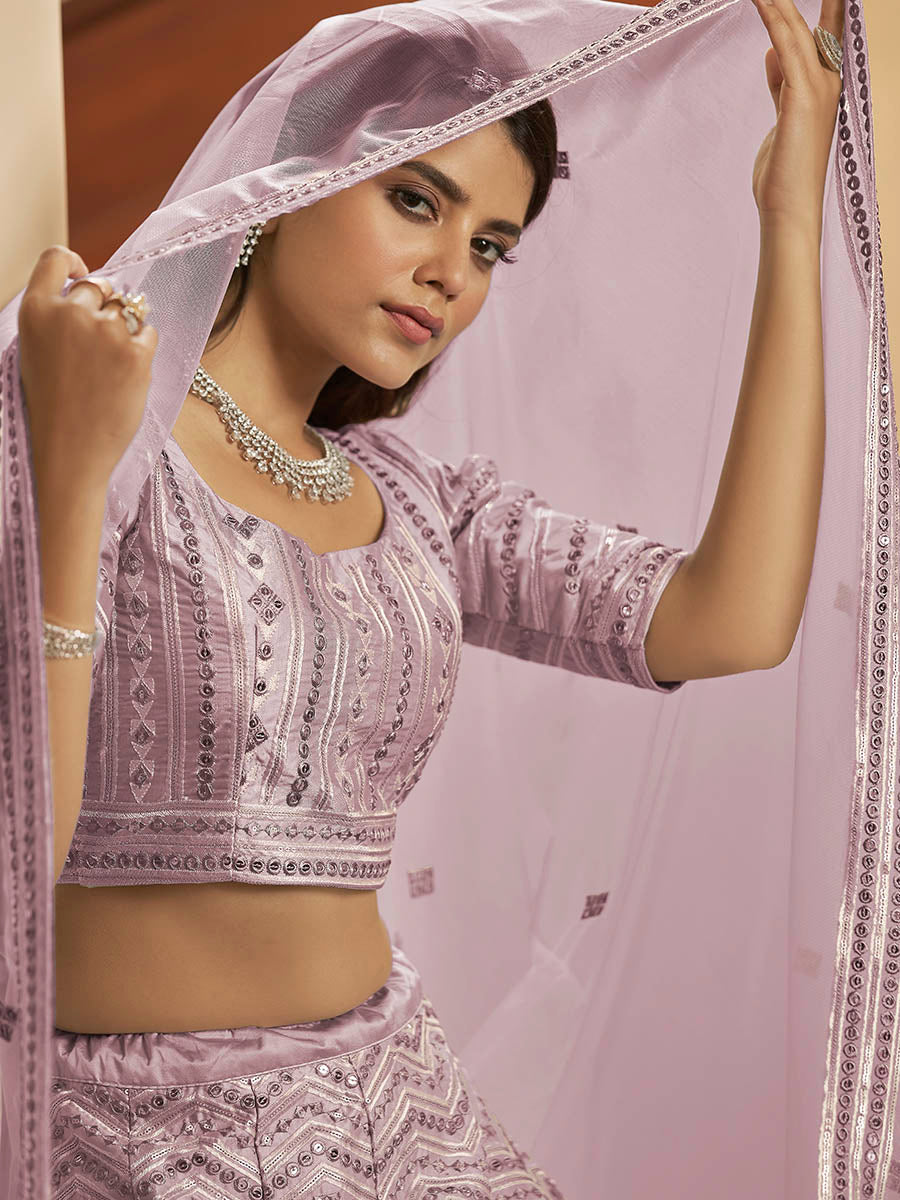 Myra Dusty Pink Pink Art Silk Embroidered Designer Lehenga - Distacart