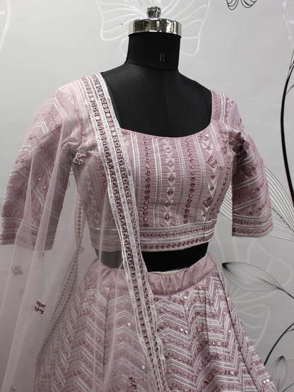 Myra Dusty Pink Pink Art Silk Embroidered Designer Lehenga - Distacart
