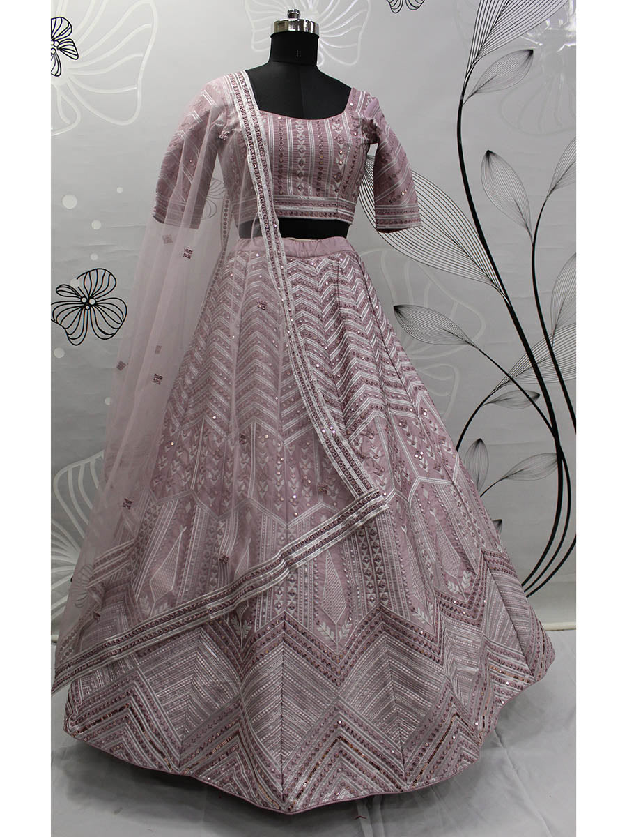 Myra Dusty Pink Pink Art Silk Embroidered Designer Lehenga - Distacart