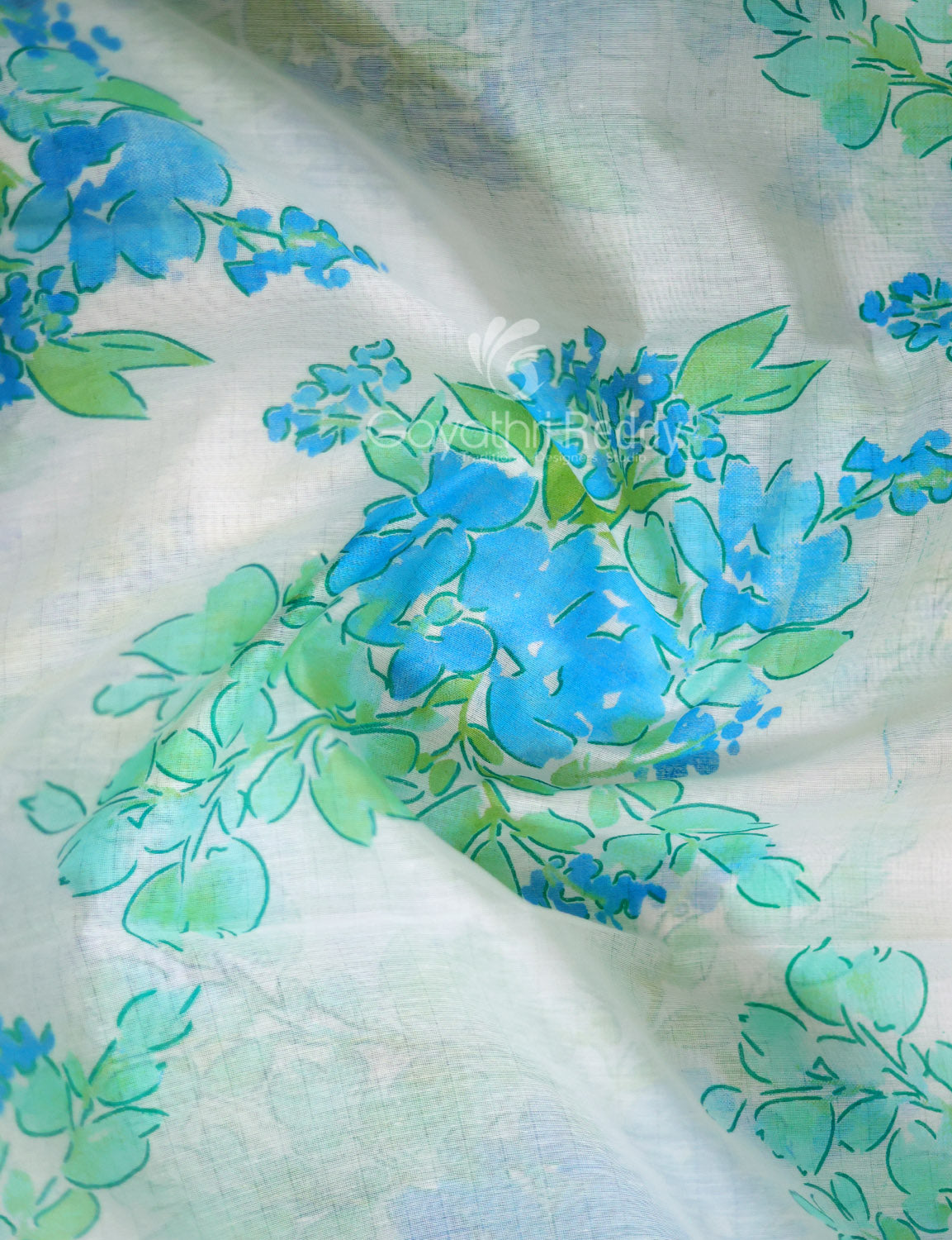 Shades of Milk White And Sky Blue Colour Floral Design Chanderi Printed Saree By Gayathri Reddy Designer Studio - Distacart