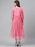 Thumbnail for Biba Women Pink & White Printed Pure Cotton Anarkali Kurta & Mask - Distacart