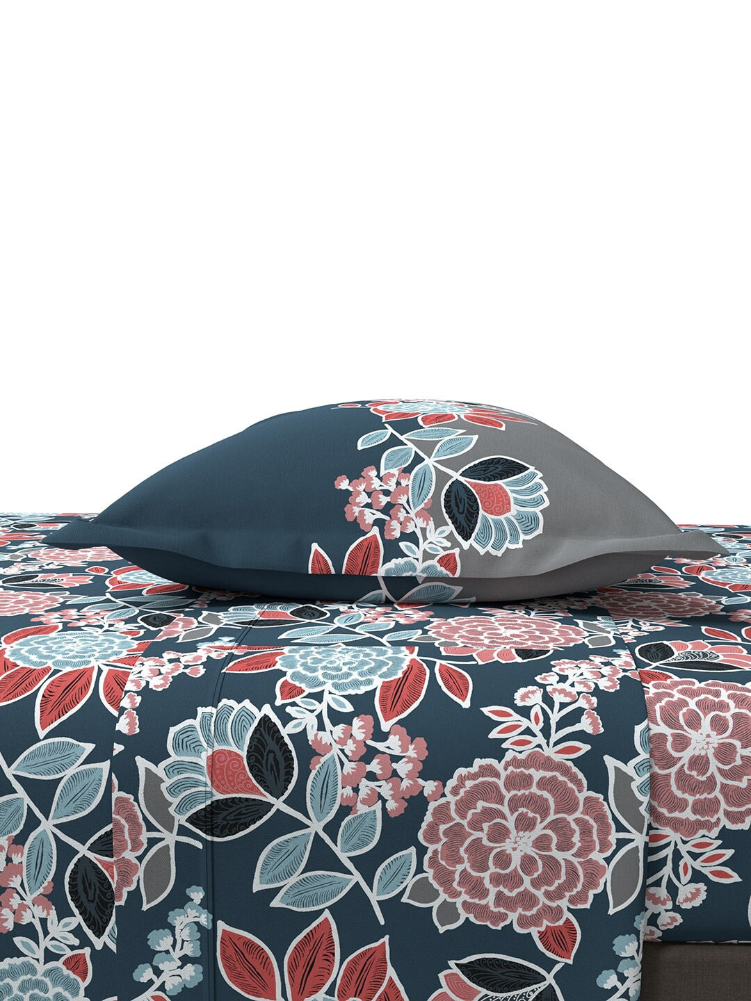 MYTRIDENT Blue Green Floral Cotton 144 TC Queen Bedsheet With 2 Pillow Covers - Distacart