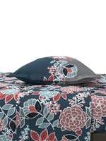 Thumbnail for MYTRIDENT Blue Green Floral Cotton 144 TC Queen Bedsheet With 2 Pillow Covers - Distacart