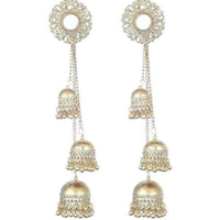 Thumbnail for Gold Color Afghani Kashmir Traditional Hanging Three Jhumka Floral Design Earrings