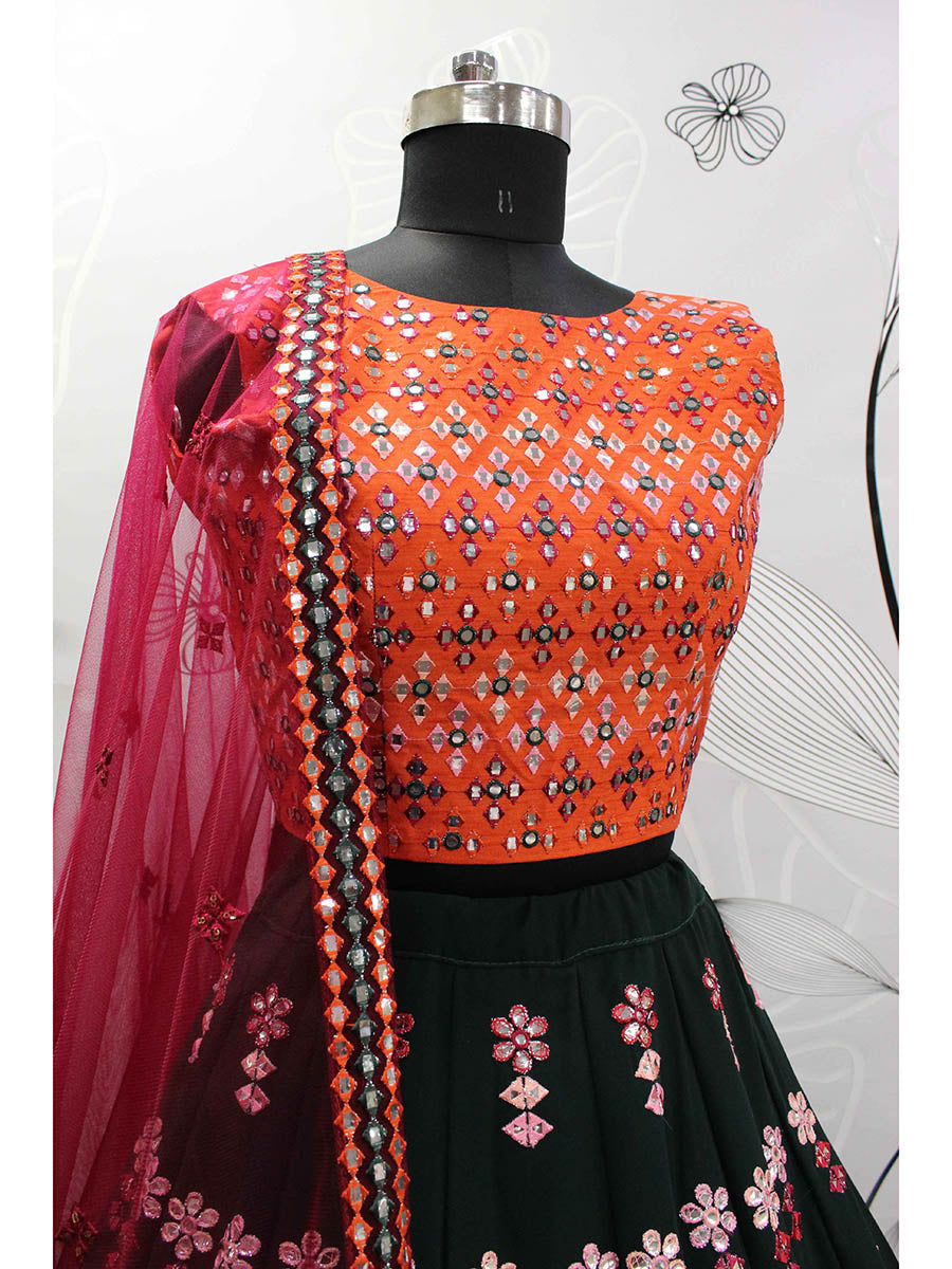 Myra Green and Deep Pink Georgette Embroidered Designer Lehenga - Distacart