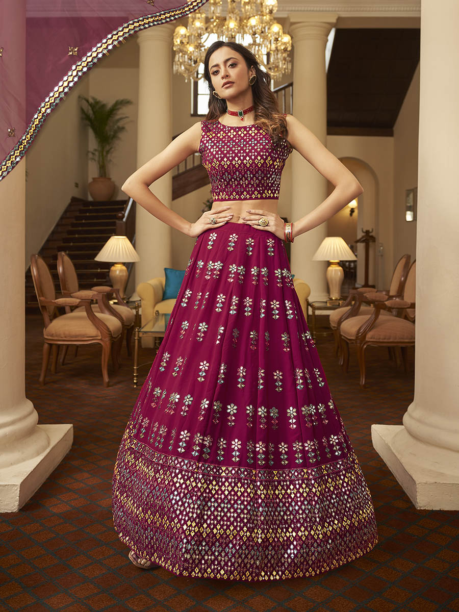 Myra Deep Pink Georgette Embroidered Designer Lehenga - Distacart