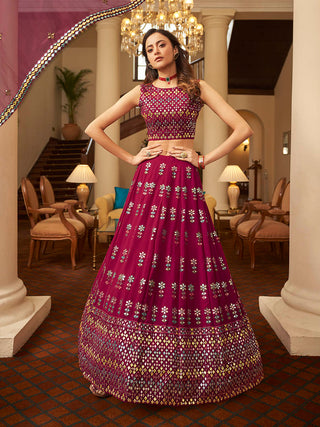 Myra Deep Pink Georgette Embroidered Designer Lehenga - Distacart