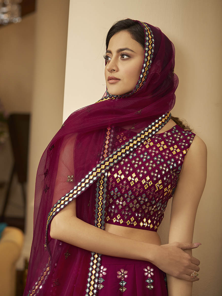 Myra Deep Pink Georgette Embroidered Designer Lehenga - Distacart