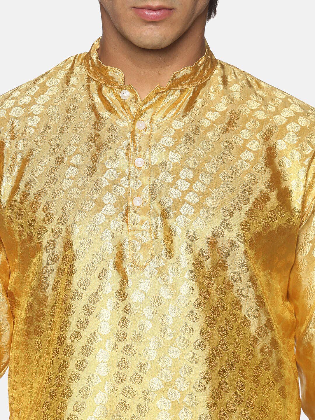 Sethukrishna Men Gold-Toned Ethnic Motifs Woven Design Kurta with Dhoti Pants - Distacart