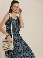 Thumbnail for Sangria Women Blue & Pink Printed Pure Cotton Kurta with Dhoti Pants - Distacart