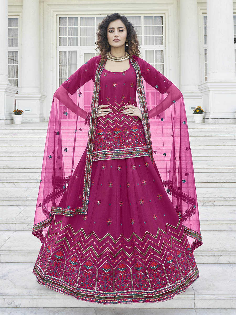 Myra Deep Pink Embroidered Designer Lehenga - Distacart