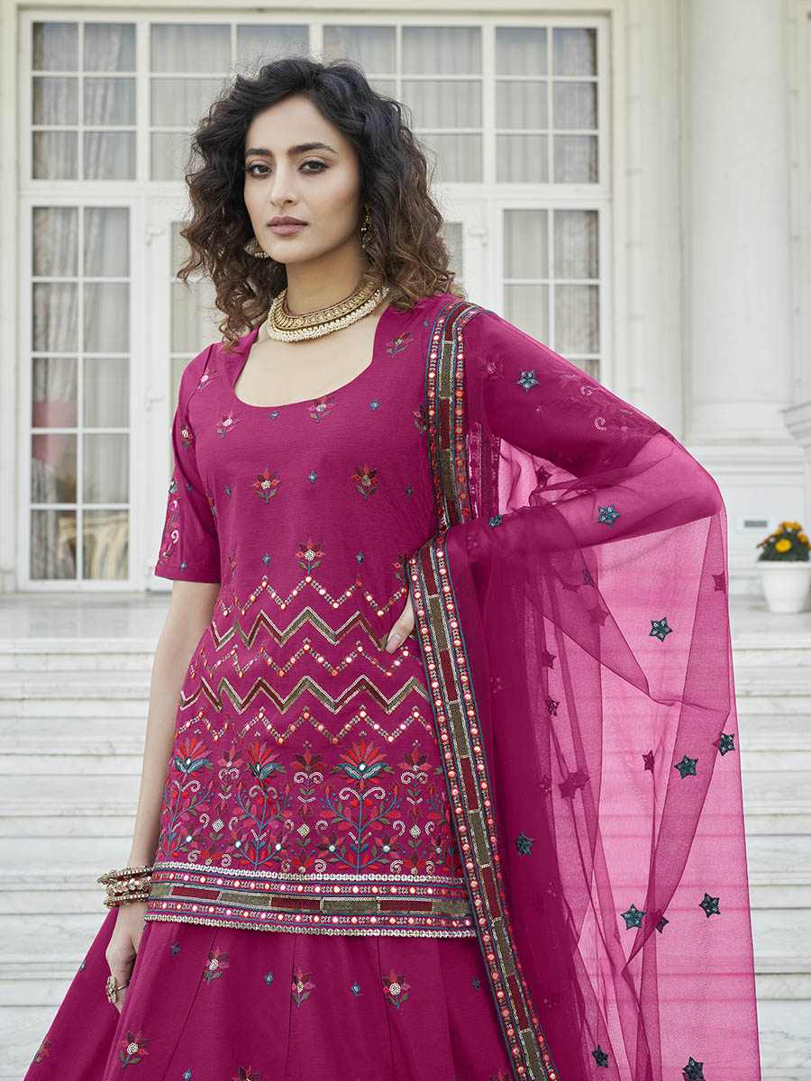 Myra Deep Pink Embroidered Designer Lehenga - Distacart
