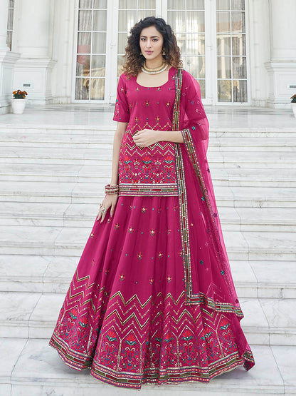 Myra Deep Pink Embroidered Designer Lehenga - Distacart