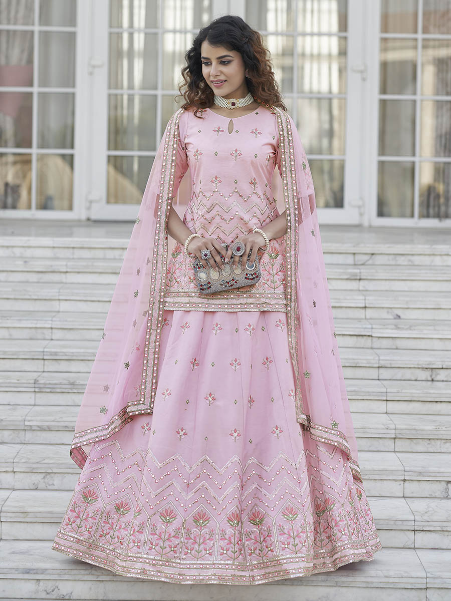 Myra Baby Pink Embroidered Designer Lehenga - Distacart