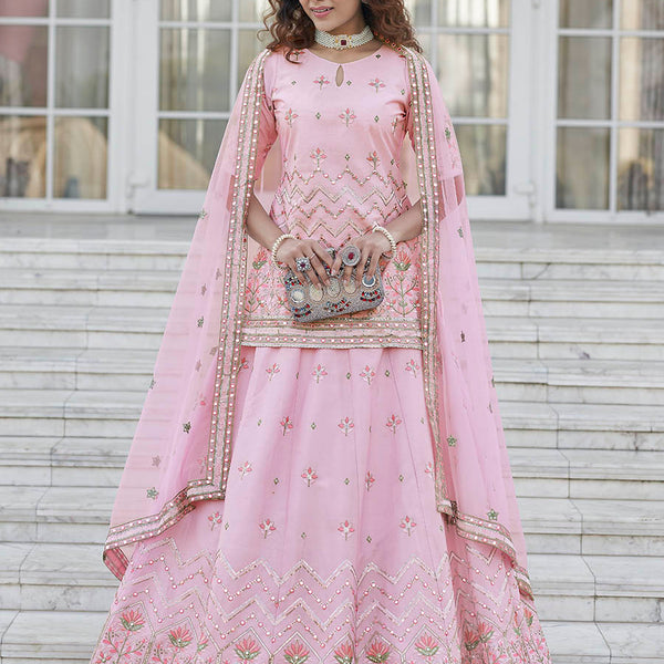 Myra Baby Pink Embroidered Designer Lehenga - Distacart