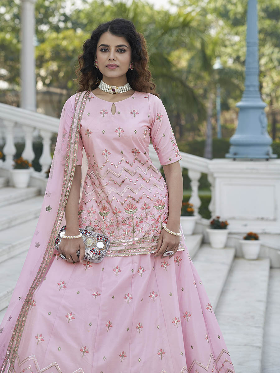 Myra Baby Pink Embroidered Designer Lehenga - Distacart
