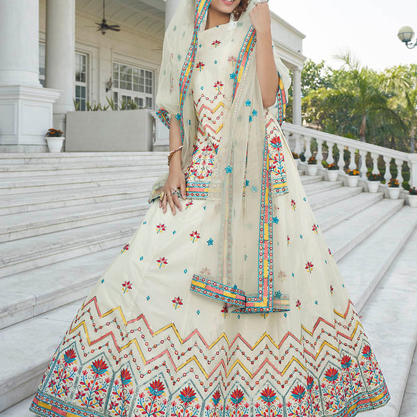 Myra Off White Embroidered Designer Lehenga - Distacart