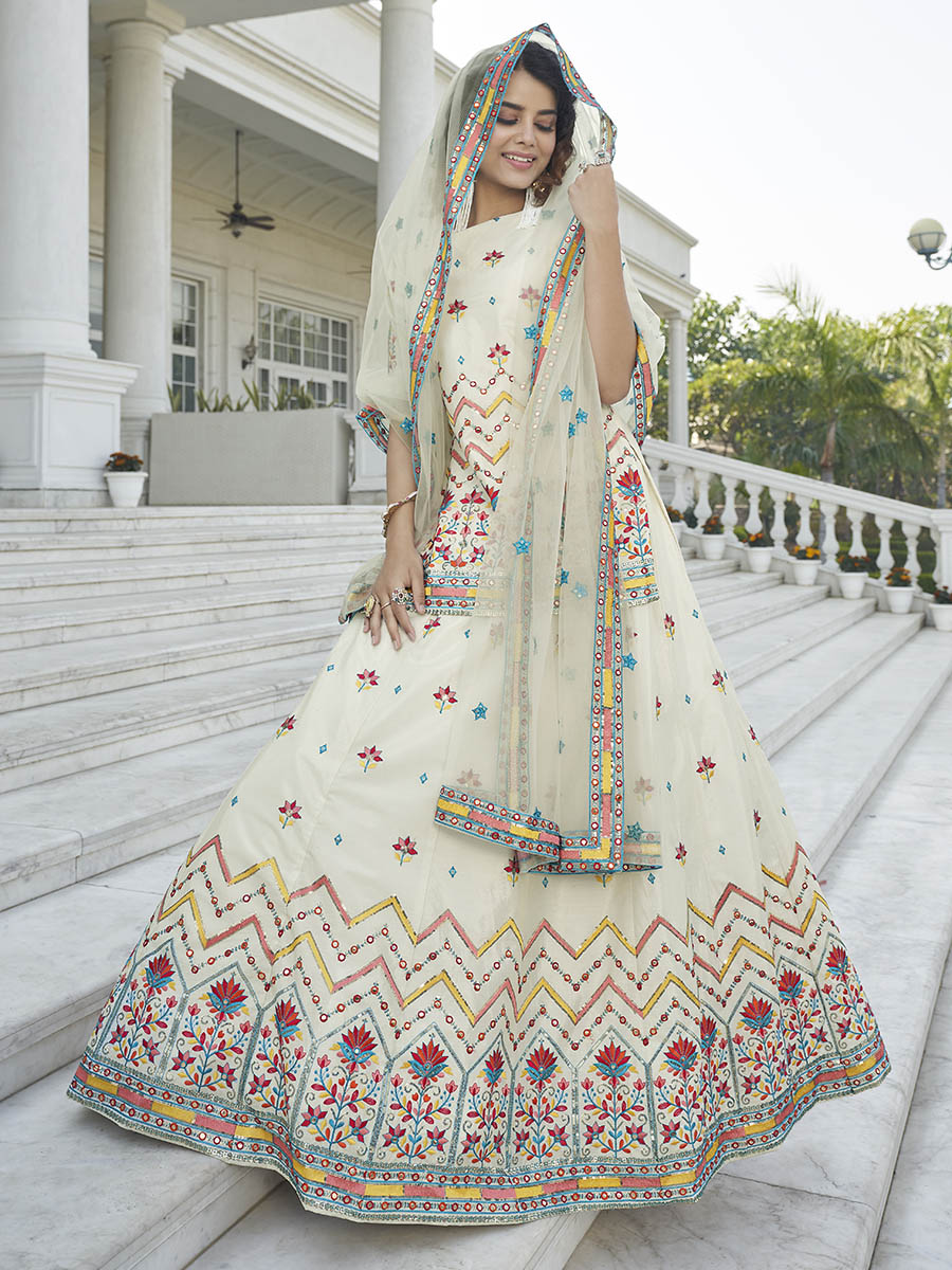 Myra Off White Embroidered Designer Lehenga - Distacart