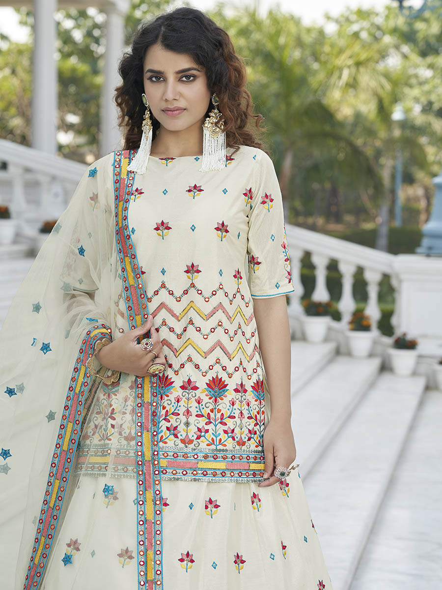 Myra Off White Embroidered Designer Lehenga - Distacart