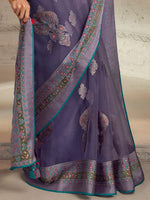 Thumbnail for Mitera Violet & Blue Ethnic Motifs Printed Brasso Saree - Distacart